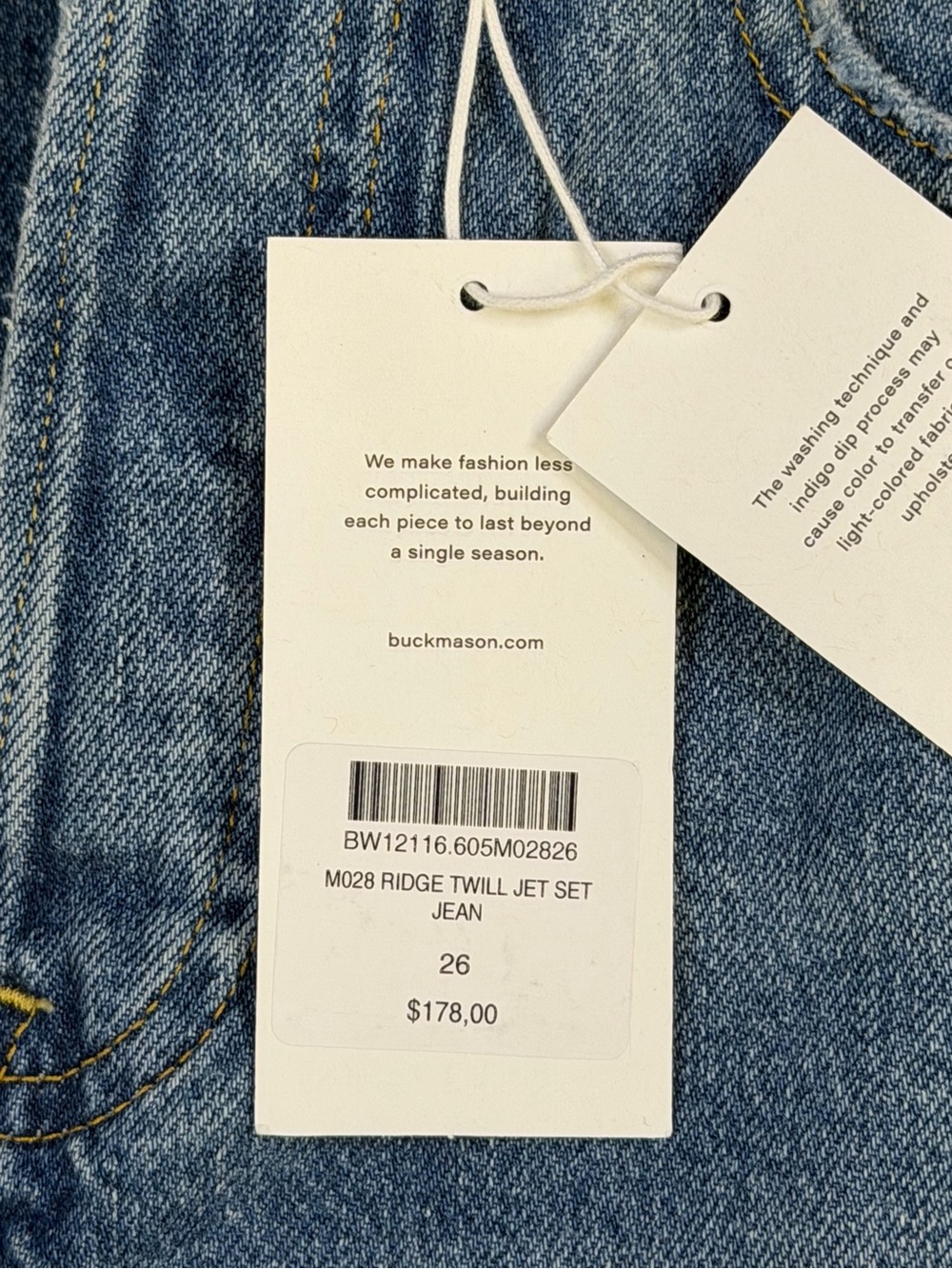 Buck Mason Ridge Twill Jet Set Jeans High Rise Wide Leg Denim Size 26 NEW - Picture 10 of 10